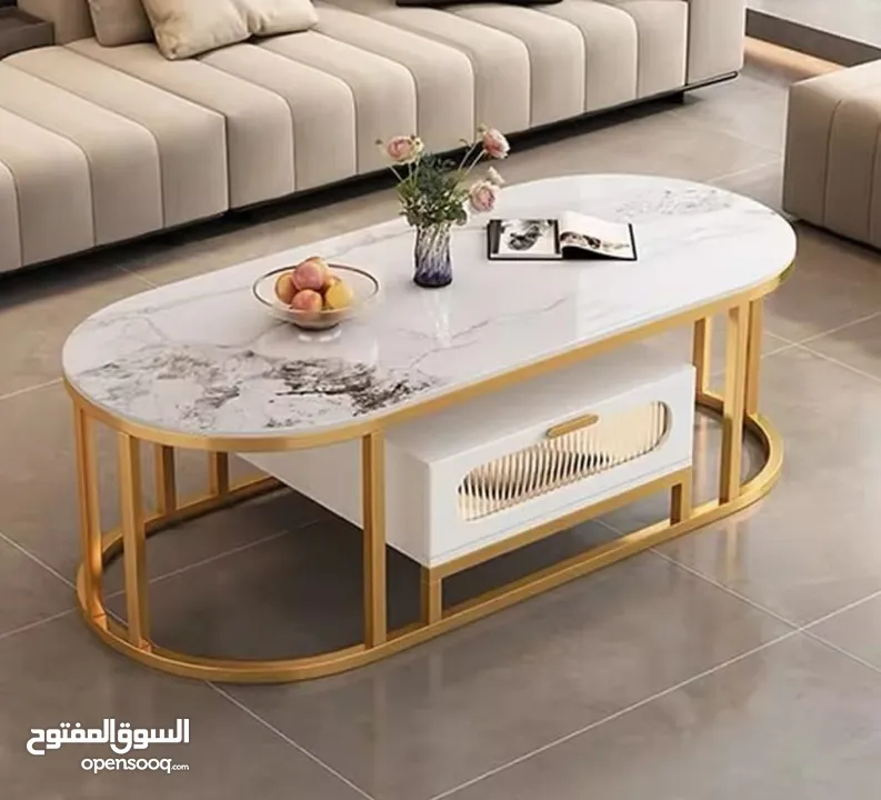 طاولة وسط مودرن فخمة مزودة بدرج عملي للتخزين بتصميم عصري أنيق