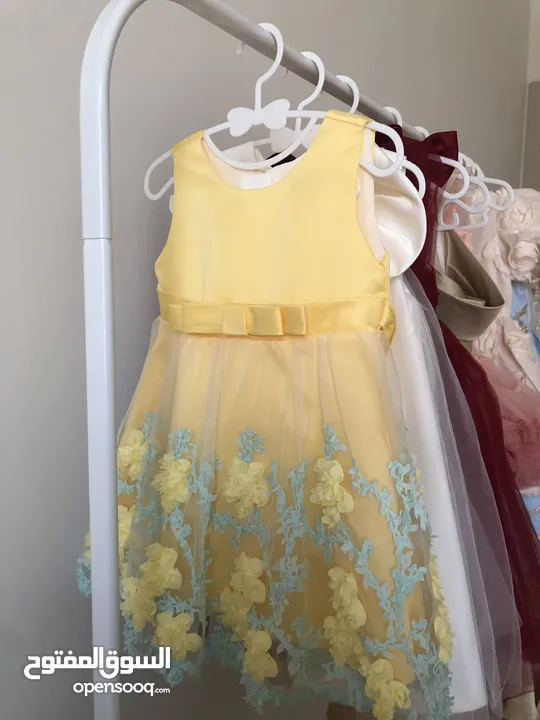 فستان كوري اصفر مميز راقي من كولكشن العيد