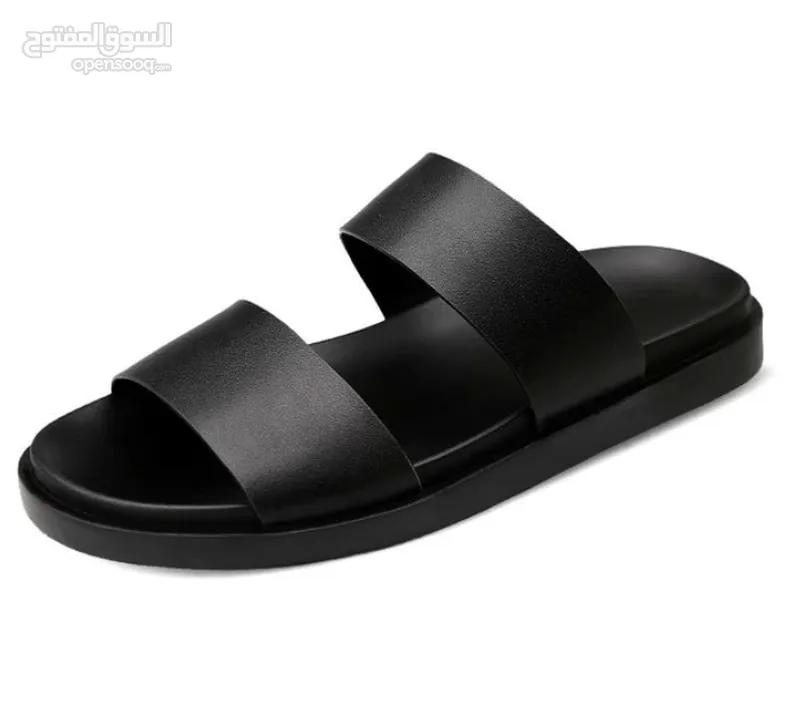 Men black genuine leather slippers now available in oman order now