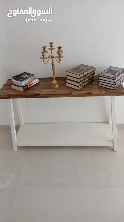 Elegant classy table for corners or entrance. Forge with glass surface table with plastic chair
