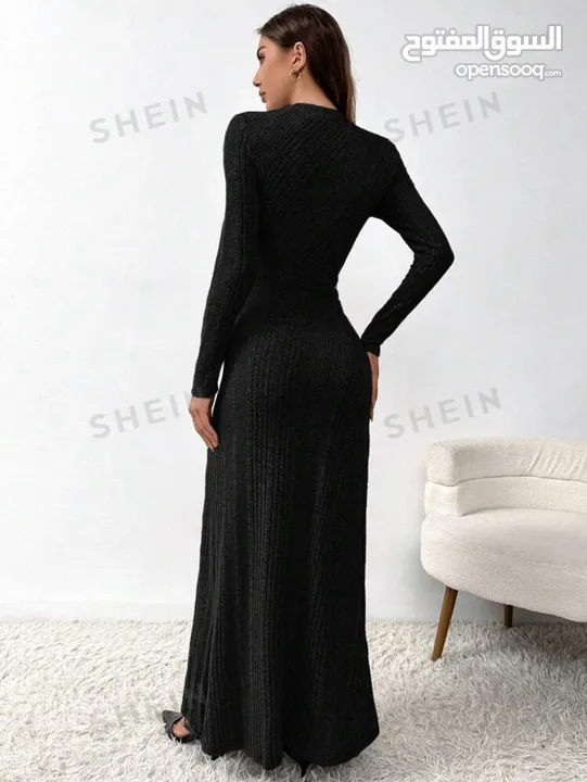 New Black Stand Up Collar Long Sleeves Dress / L