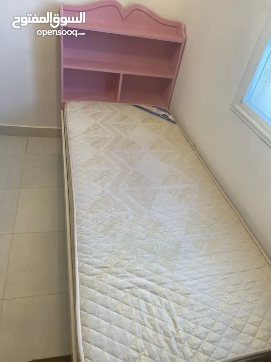 Pink color bed with mattress + 2 shelf