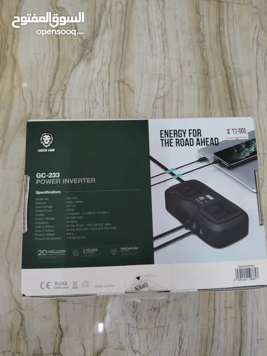 محول طاقة من green lion للسيارة ممتاز جدا بقوه 200w فقط تم فتح العلبه و لم يستخدم