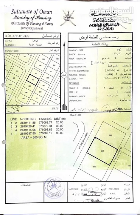 أرض سكنية في بركاء منطقة العقدة الرابعة