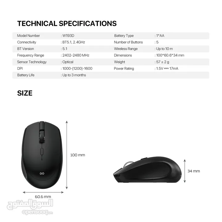 FANTECH W193D GO Dual Mode Wireless Mouse - Black ماوس فانتيك بلوتوث و وايرليس