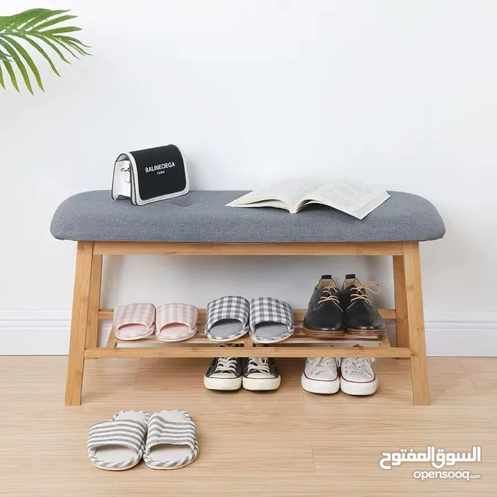 مقعد الأحذية الخيزران والكتان – لمسة فخامة عند باب بيتك! قطعة أنيقة تجمع راحة الجلوس + تخزي