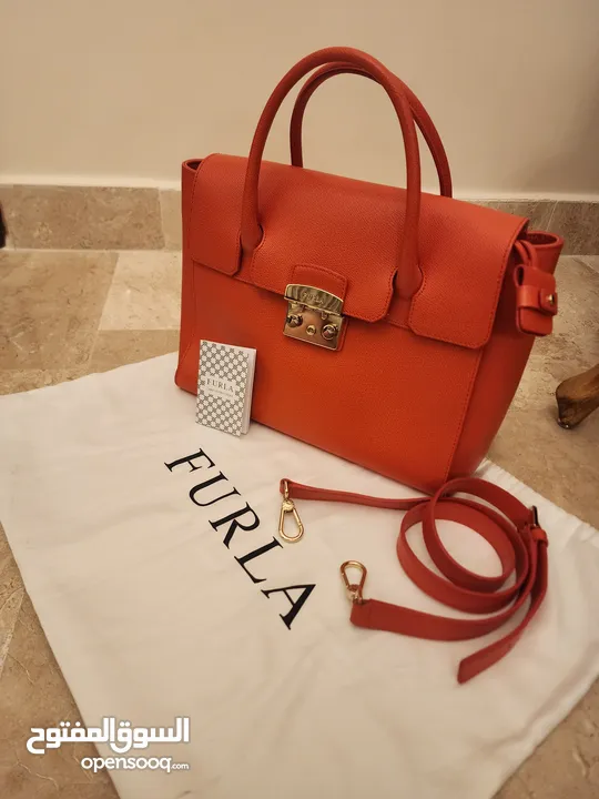 حقيبة يد Furla جلد لون برتقالي قياس كبير