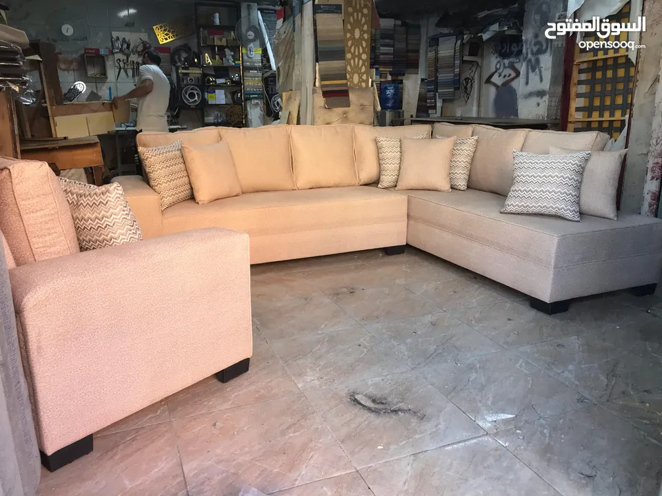 طقم حرف L+مجوزه +بفه +6مخدات بس 160دينار شامل التوصيل داخل عمان طقم 7مقاعد +بفه+6مخدات 195دينار