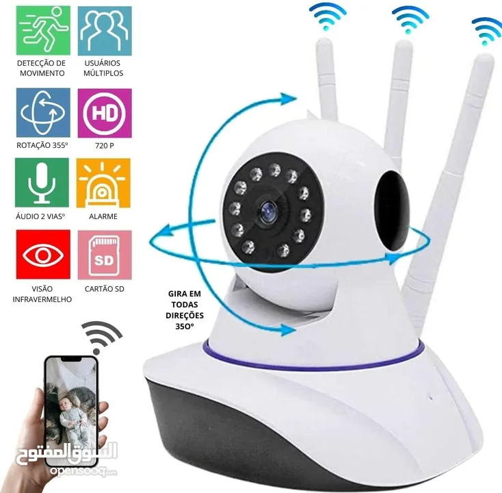كاميرا مراقبه Wifi الذكية IP كاميره ذكيه بانورامية متحركه 355 درجه مع خاصيه الصوت  3 هوائيات