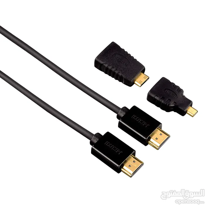 كيبل ميني ومايكرو اچدي HAMA 1.5m HDMI Cable 4K UHD HDR + 2 Adapters Mini & Micro HDMI TV