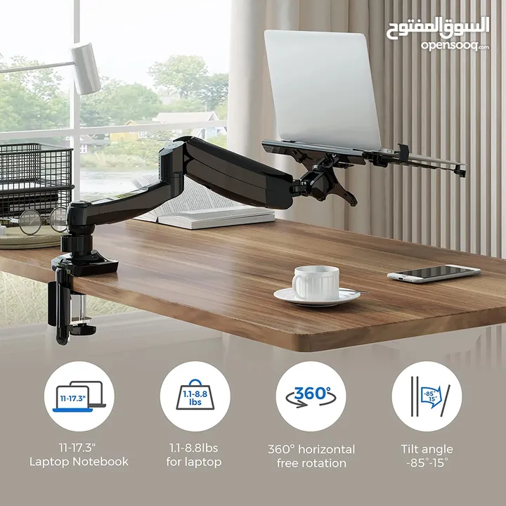 FLEXIMOUNTS 2 in 1 Monitor Arm Laptop Mount Stand Swivel Gas Spring LCD Arm Height Adjustable Mount