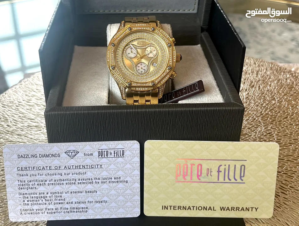 للبيع ساعة ذهب وألماس Pere et Fille جديدة لم تستخدم فل سيت  gold and diamond watch new