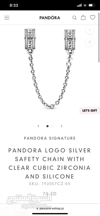 PANDORA SIGNATURE PANDORA LOGO SILVER SAFETY CHAIN WITH CLEAR CUBIC ZIRCONIA AND SILICONE