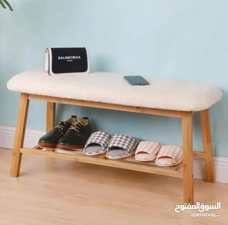 مقعد الأحذية الخيزران والكتان – لمسة فخامة عند باب بيتك! قطعة أنيقة تجمع راحة الجلوس + تخزي