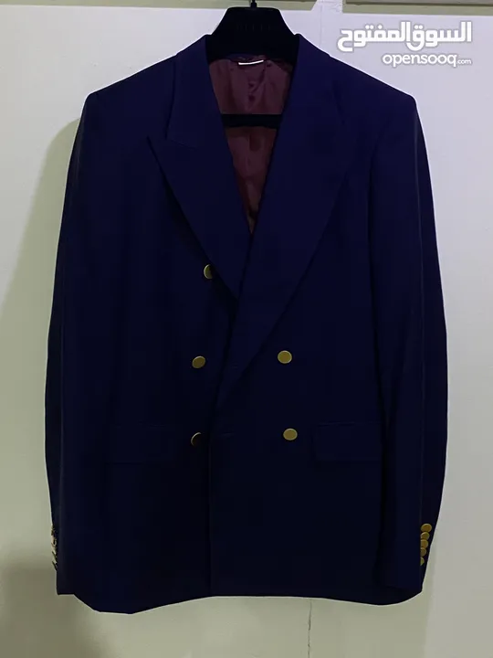 GUCCI Size 50 Uniform Navy Blue Double Breasted Blazer Gold Buttons Men’s Wool