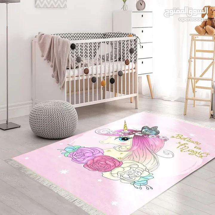 Machine-made carpet, children's design, princess and unicorn model