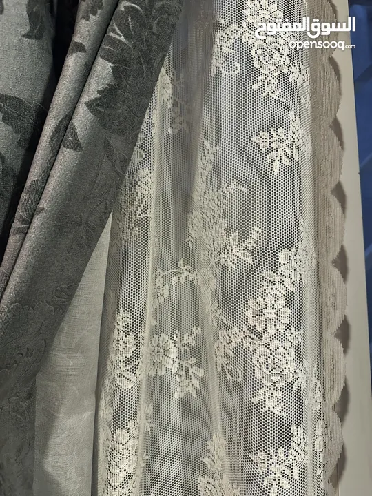 Dark blue ish grey Exclusive modern curtains with net and French design panel