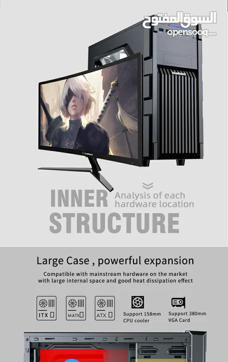 كيس جيمنغ  من جيماكس مضيئ رجب تصميم للحرارة GAMEMAX  GM-ONE RGB BK Case Gaming