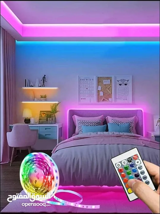 حبل ليد RGB دبل فيس لاصق يضي اكثر من 16 لون و حركه و تحكم بالريموت 3 متر اضائه ضوء  اناره