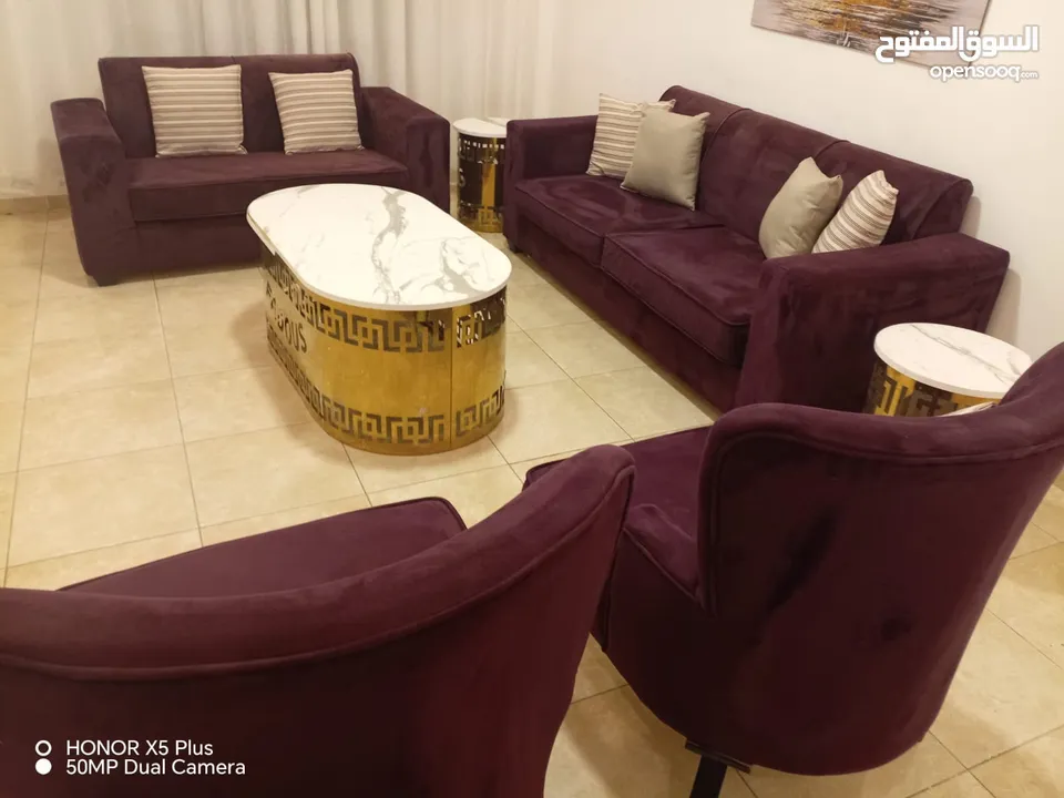 طقم كنب مستورد نخب أول 7 مقاعد (ثلاثي + ثنائي + 2 مفرد) خشب سويد فل + إسفنج دانلوب طبي