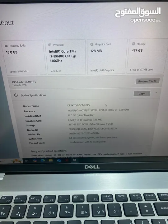 DELL Latitude 5510 Core i7 10th / SSD 512‪ Ram 16GB