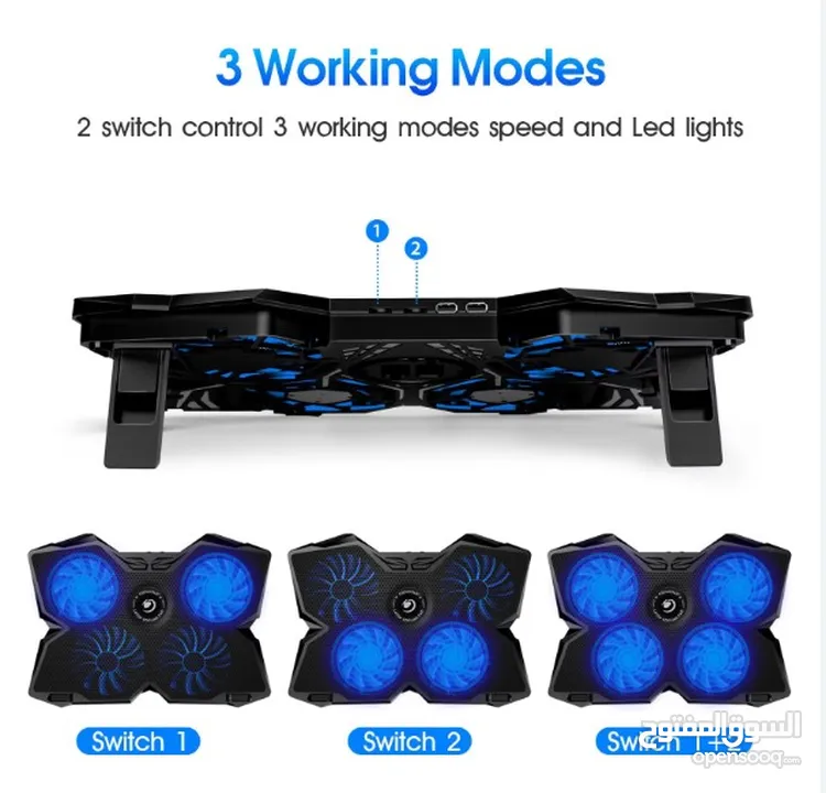 COOLCOLD 25V Gaming 4 Silent Fans Laptop Cooling Pad قاعدة تبريد 4 مراوح