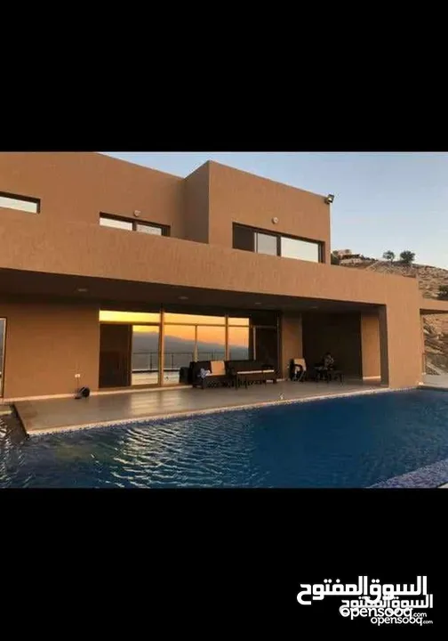 شاليه حديث للبيع جرش جبة المصطبة مطلة على السد مع مسبح