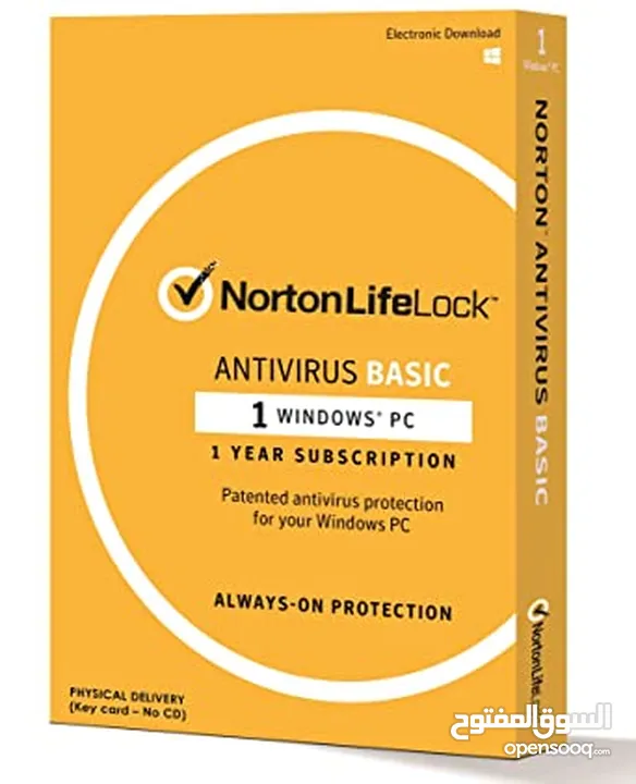 NORTONLIFELOCK ANTIVIRUS BASIC 1 WINDOWS نورترن  انتي فايروس  لحماية جهاز الكمبيوتر مستخدم واحد