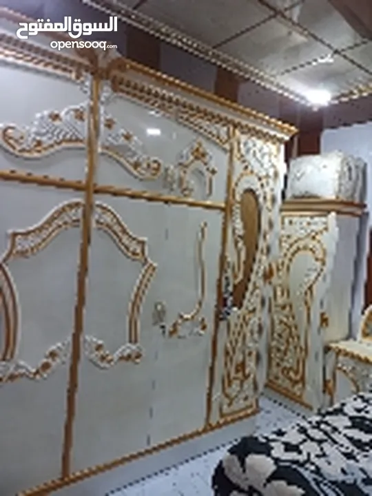 غرفة نوم نجارة خشب عراقيه لون ابيض وذهبي م̷ـــِْن بغداد