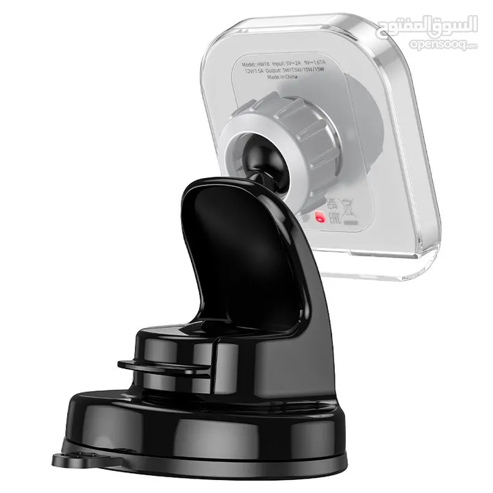 Hoco HW18 Car Holder with wireless charger 15w شاحن سيارة لاسلكي من شركة هوكو بقوة 15 واط