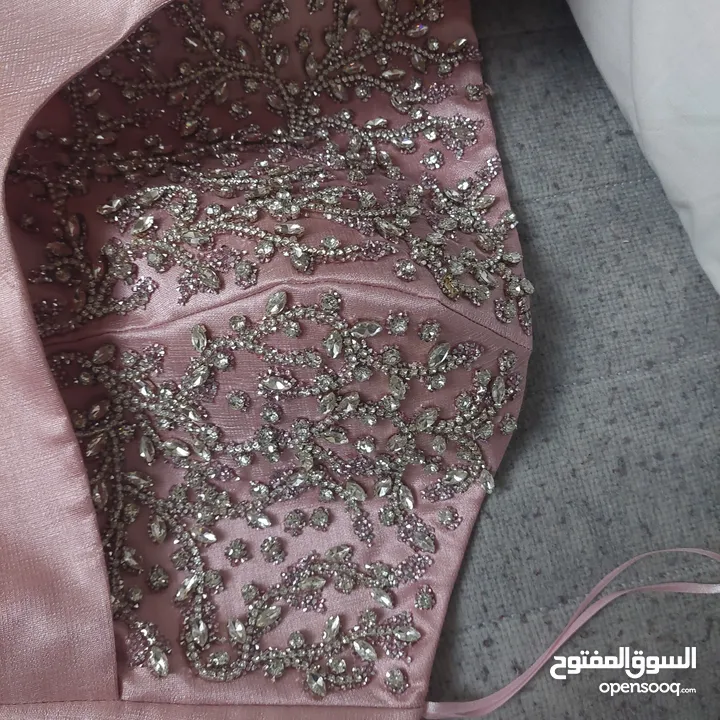 فستان لون سومو للبيع لبسة مرة واحدة ع التخرج فخم و جميل محجر من الامام وباكلس ومن الخلف لديه رباطات