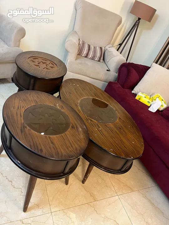 طقم طاولات وسط خشب زان