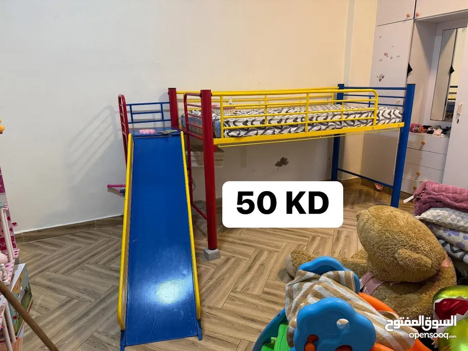 IKEA extendable kids bed + bunk bed with slide