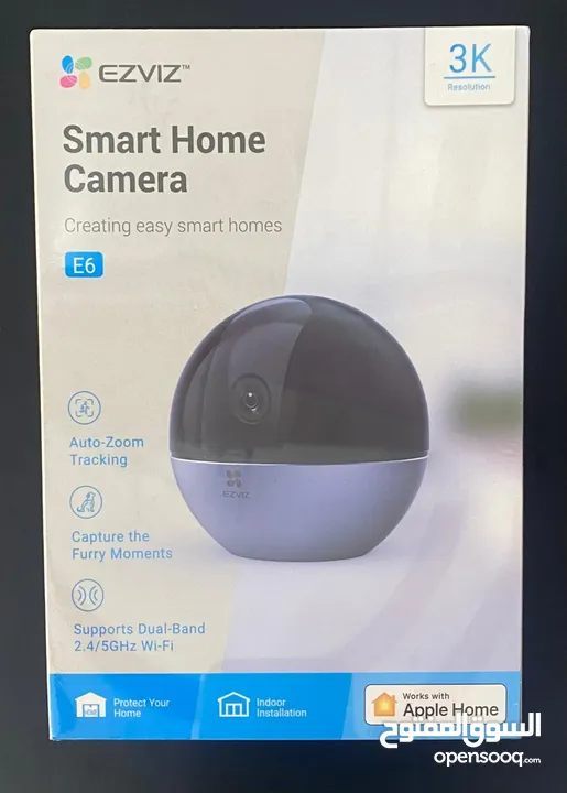 كاميرا EZVIZ E6 داخلية 3K واي فاي، تتبع ذكي، صوت ثنائي، تغطية 360°، متوافقة مع HomeKit
