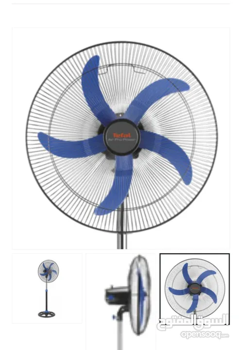 مروحة ماركة TEFAL AIR PRO POWER بحالة الوكالة  60 واط 3 سرعات 5 شفرات لون اسود وازرق