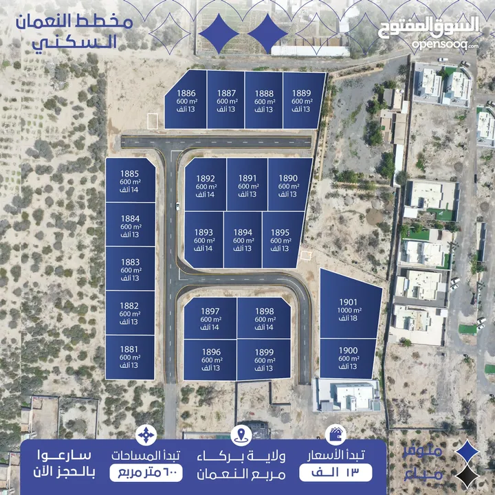 فرصه تملك ارضك في قلب بركاء قريب من الشارع العام  