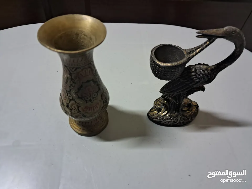 تمثال نادر عتيق تمثال صغير إيطاليا/شمعدان طائر البلشون من خشب الخور برونز نحاس قديم
