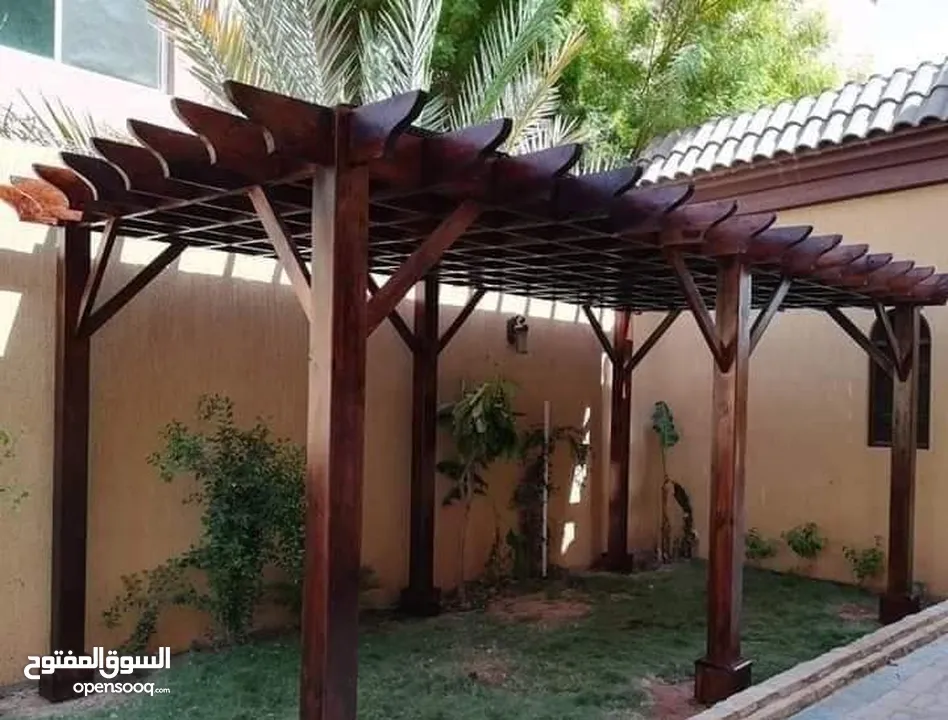 تفصيل وتركيب معرشات خشب براجولات مع اشرعه