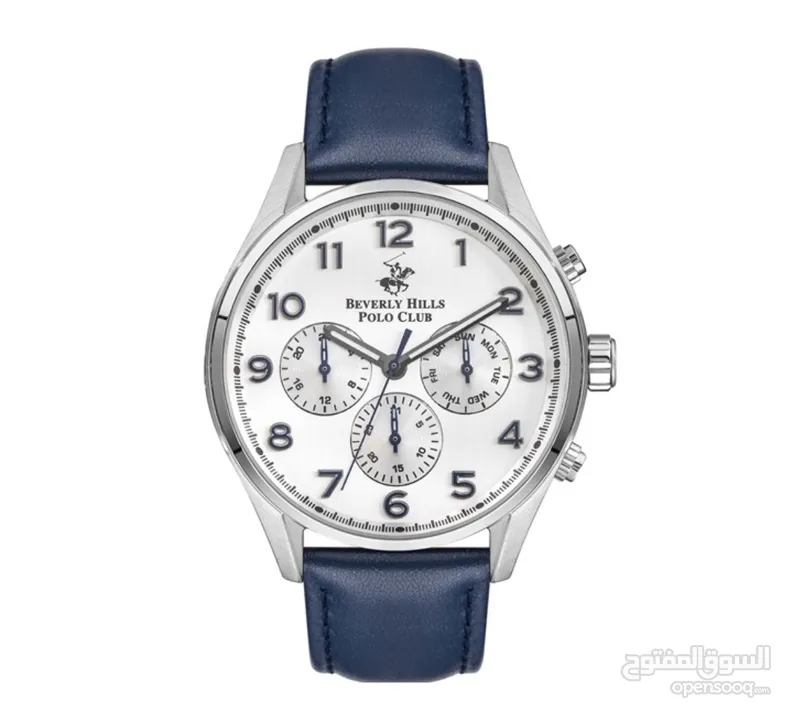 ساعة بولو رجالية B.H. Polo Club Matteo Multifunction Dark Blue Leather White Dial For Men