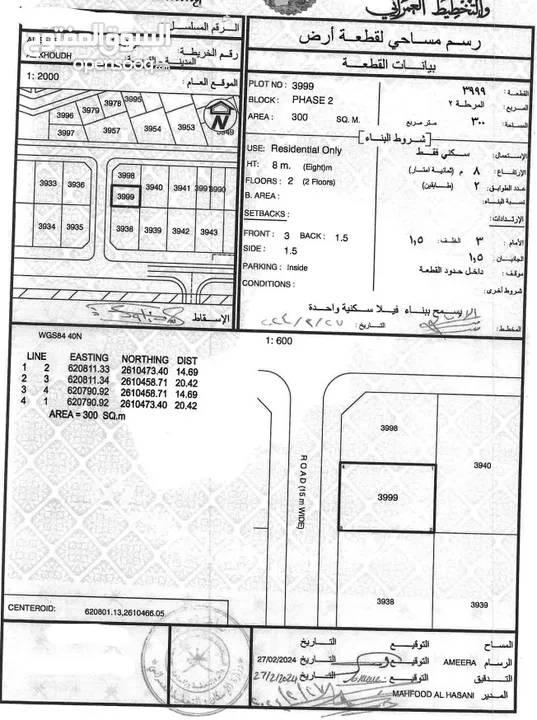 ارض سكنية للبيع في الخوض السابعة بالقرب من جامعة السلطان قابوس