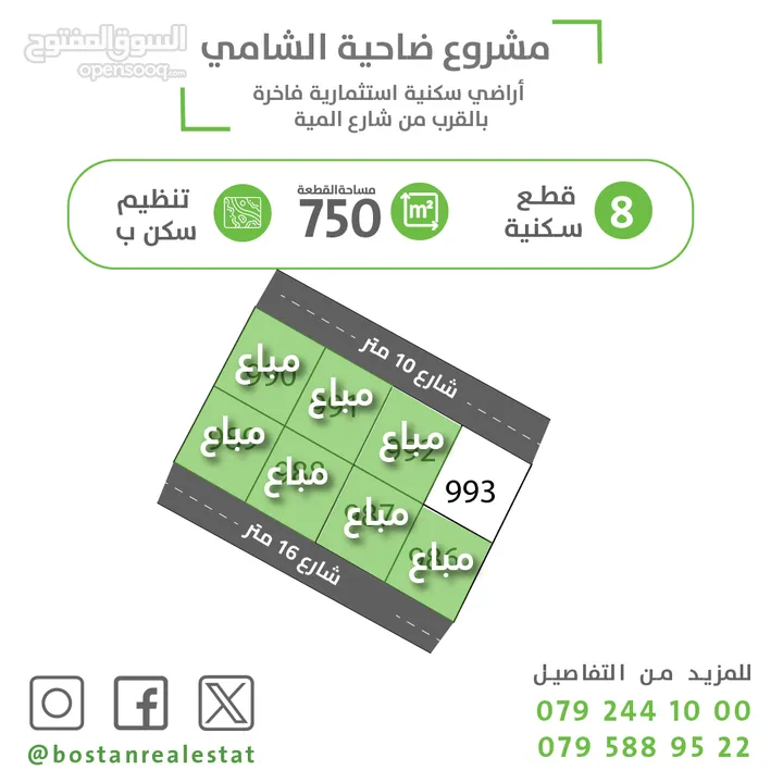 اراضي سكنية على شارع المية مباشرة / المساحات من 500 الى 1000 متر