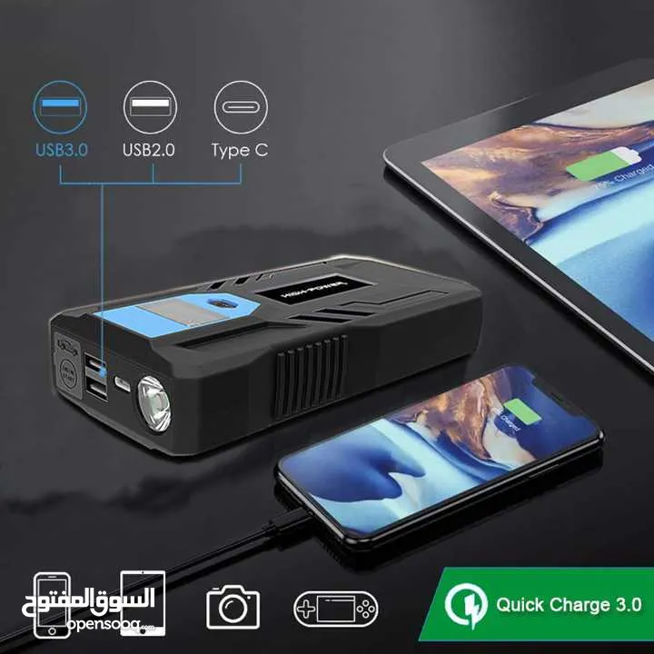 باوربانك طوارئ 12 فولت لتشغيل المركبات المتعددة وشحن الموبايل 12v emergency car jump starter