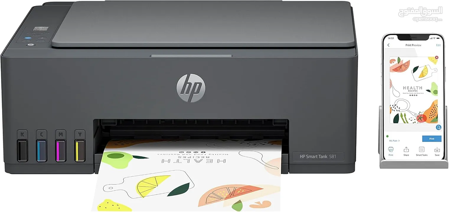 طابعة اتش بي سمارت تانك 581 اللاسلكية الكل في واحد HP Smart Tank 581 Wireless