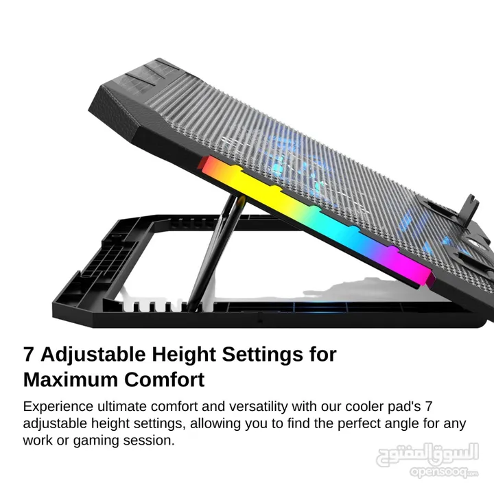 حافظ على سلامة لابتوبك مع قاعدة تبريد لابتوب مع إضاءة LED  مزدوج - USB - قابلة لتعديل الارتفاع