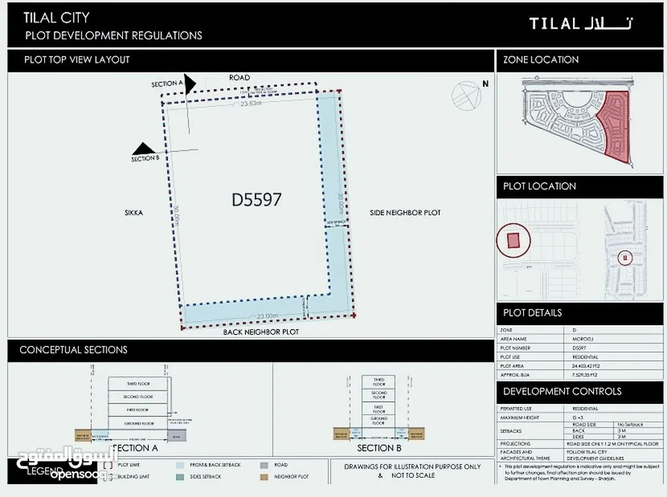 Direct from Owner, Prime Land for sale in Morooj Plot – Tilal City Sharjah,   Excellent Frontage