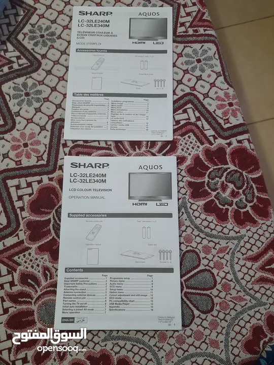 شاشه استعمال خفيف 32  انش شارب استعمال بسيط بحال الجديد معه ريموت وقاعده بدون الرسيفر الرسيفر فقط