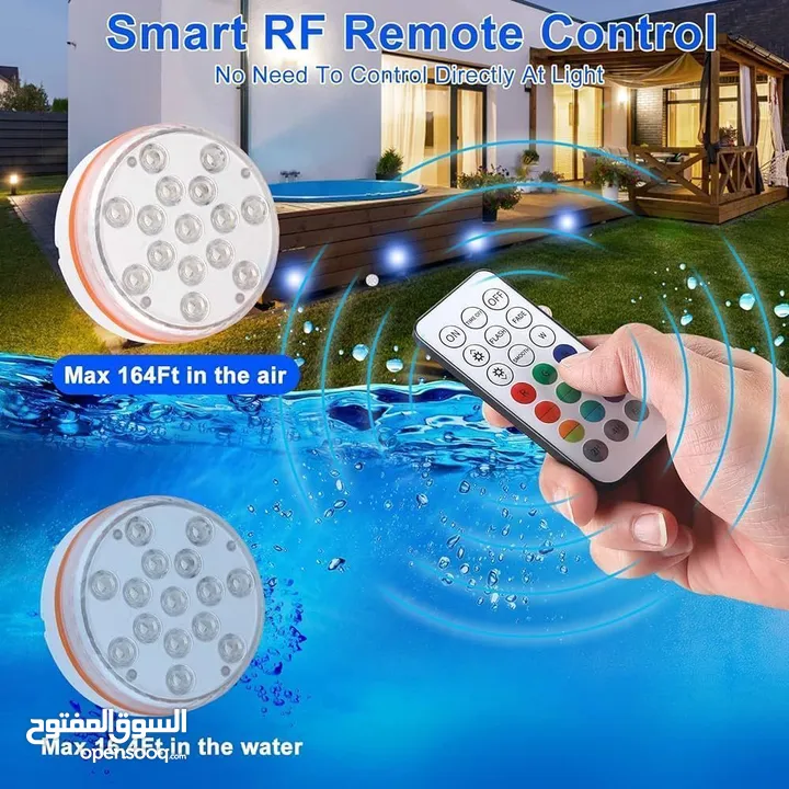 مصابيح ليد مغناطيسية مقاومة للماء  مع أكواب شفط، لحوض السباحة تحت الماء، إضاءة RGB مع جهاز تحكم عن ب