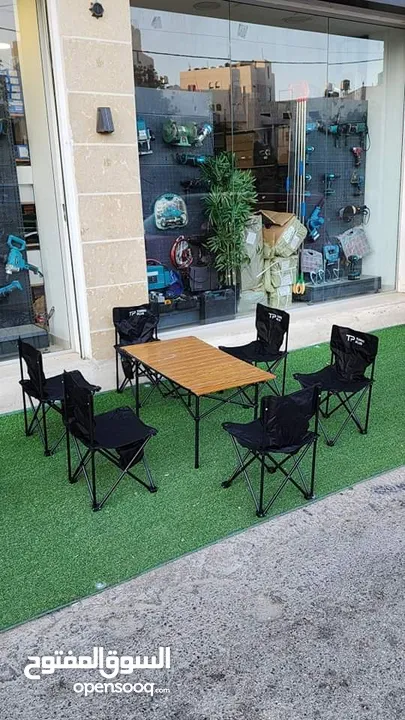 *طقم رحلات متكامل – 6 كراسي + طاولة ألمنيوم قابلة للطي!*  الطلعة صارت أسهل وأرتب مع البكج الجاهز