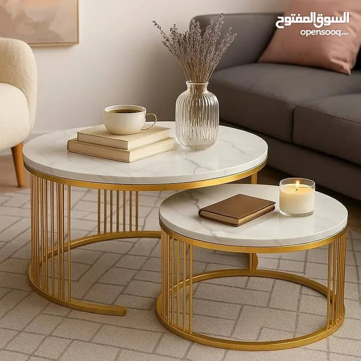 طقم طاولات متداخلة مودرن رخام فخم   سطح رخامي فاخر يعطي لمسة أنيقة وراقية  قاعدة معدنية