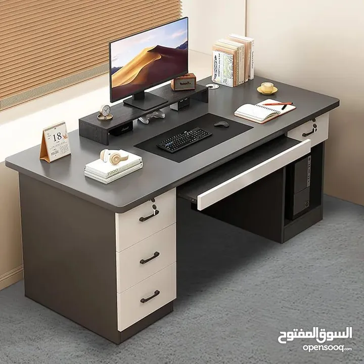 مكتب كمبيوتر للعمل والدراسه مع أدراج وقفل